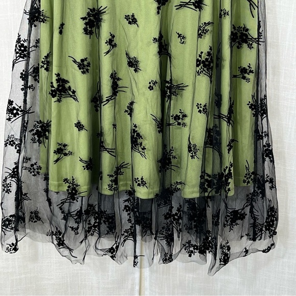 SHEIN Green Black Lace Tie Shoulder Flowy Ruched Bust Dress Size XL - Picture 4 of 12